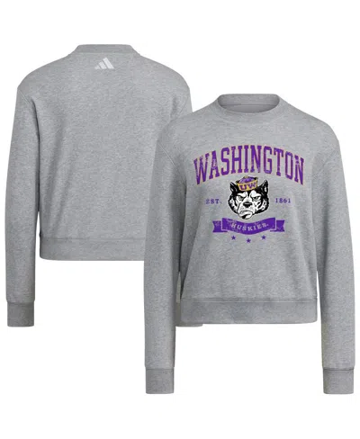 Adidas Originals Women's Gray Washington Huskies Pullover Crewneck Sweatshirt