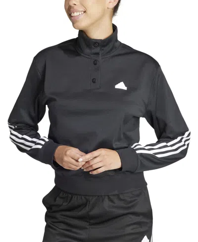 Adidas Originals Women's Iconic 3-stripes Quarter-snap Track Top In Black,white