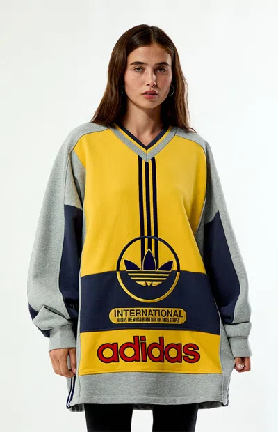 Adidas Originals Women's International V-neck Sweatshirt In Heather Gray In Multi