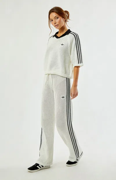 Adidas Originals Women's Knitted Crochet Firebird Track Pants In Cream In White