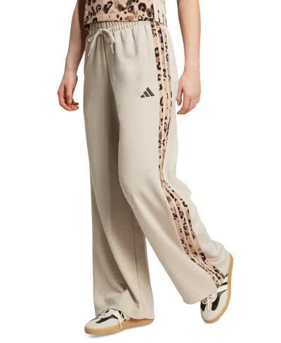 Adidas Originals Women's Leopard-print Stripes Relaxed Wide-leg Pants