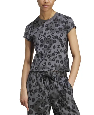 Adidas Originals Women's Leopard-print Trim Slim-fit T-shirt In Black