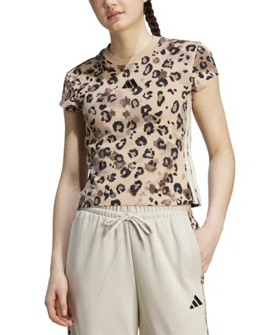 Adidas Originals Women's Leopard-print Trim Slim-fit T-shirt In Neutral