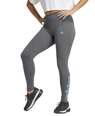 Adidas Originals Women's Linear-logo Full Length Leggings, Xs-4x In Dark Grey Heather,blue Fusion