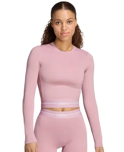 Adidas Originals Women's Long-sleeve Cropped Tight-fit Top In Pink
