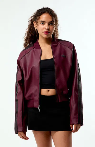 Adidas Originals Women's Maroon Pleather Sst Track Jacket