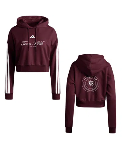 Adidas Originals Women's Maroon Texas A&m Aggies Campus Queen Cropped Pullover Hoodie In Burgundy