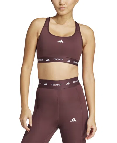 Adidas Originals Women's Medium-impact Logo-band Sports Bra In Aurora Ruby
