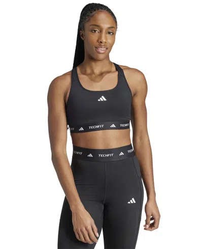 Adidas Originals Women's Medium-impact Logo-band Sports Bra In Black