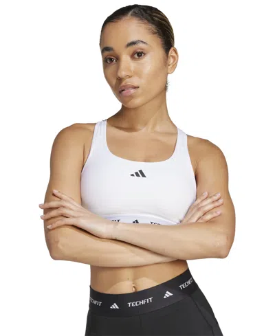 Adidas Originals Women's Medium-impact Logo-band Sports Bra In White