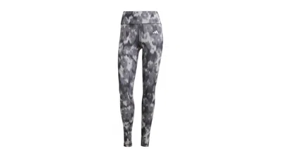 Pre-owned Adidas Originals Women's Optime Essentials Allover Print Flower Tiedye Leggings In Black/grey Five