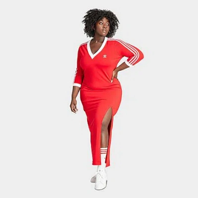 Adidas Originals Lifestyle V-neck Maxi Dress In Better Scarlet