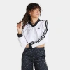 Adidas Originals Women's Originals Adicolor Football Jacquard Long-sleeve Crop Top In White