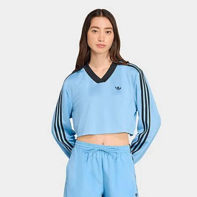 Adidas Originals Women's Originals Adicolor Soccer Jacquard Long-sleeve Crop T-shirt In Blue
