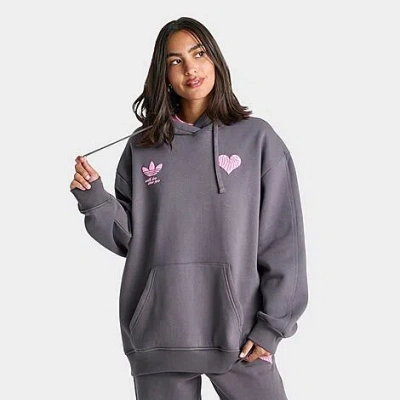 Adidas Originals Women's Originals Bubble Heart Oversized Pullover Hoodie In Purple
