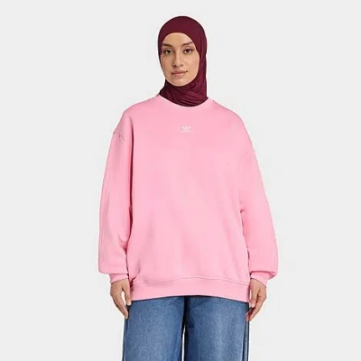 Adidas Originals Women's Originals Essentials Fleece Long Oversized Crewneck Sweatshirt In Pink