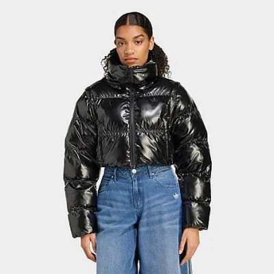 Adidas Originals Shiny Black Convertible Cropped Puffer Jacket