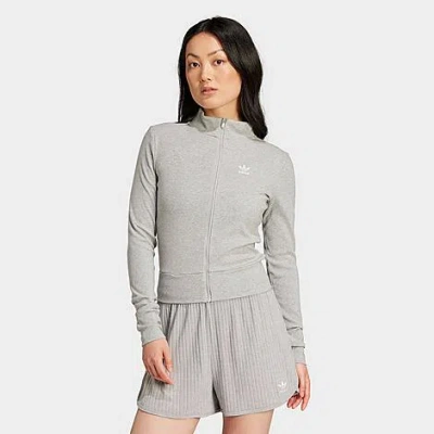 Adidas Originals Women's Originals Essentials Ribbed Full-zip Track Top In Gray