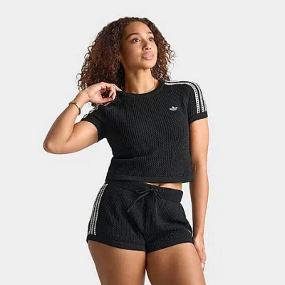 Adidas Originals Women's Originals Knitted Crochet Cali T-shirt In Black