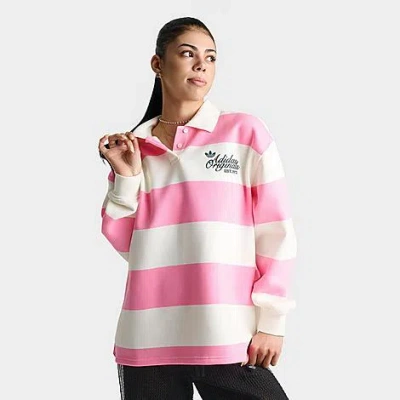 Adidas Originals Women's Originals Striped Long-sleeve Collar Crewneck Sweatshirt In Multi