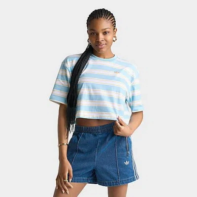 Adidas Originals Women's Originals Striped Oversized Cropped T-shirt In Blue