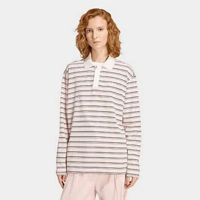 Adidas Originals Striped Oversized Long Sleeve Polo In Pink