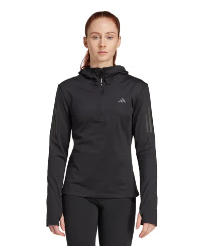 Adidas Originals Women's Own The Run Winterized Half-zip Running Hoodie Sweatshirt In Animal Print
