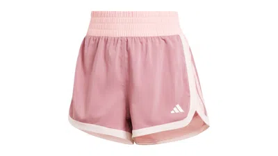 Pre-owned Adidas Originals Women's Pacer Woven Colorblock Highrise Shorts In Preloved Crimson