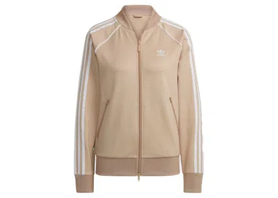Pre-owned Adidas Originals Women's Primeblue Sst Track Jacket In Magic Beige In Brown