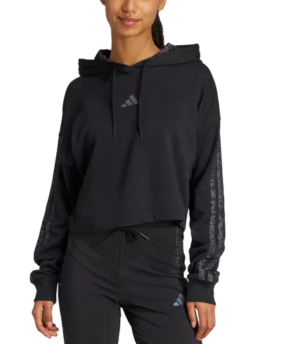 Adidas Originals Women's Printed 3-stripe French Terry Pullover Hoodie In Black