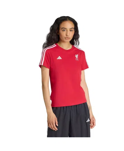 Adidas Originals Women's Red Liverpool Three-stripes T-shirt