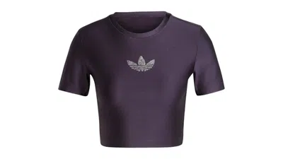 Pre-owned Adidas Originals Women's Rhinestone Trefoil T-shirt In Aurora Black