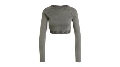 Pre-owned Adidas Originals Women's Ribbed Long Sleeve Crop Top In Black