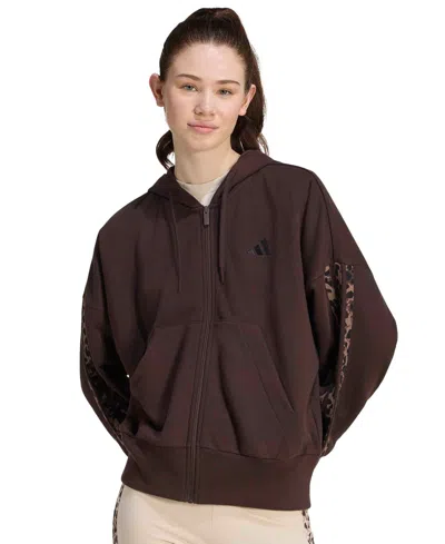 Adidas Originals Women's Seasonal Essentials Animal Print 3-stripes Hooded Track Jacket In Transparent