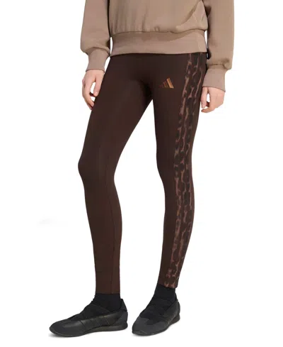 Adidas Originals Women's Seasonal Essentials Animal Print 3-stripes Leggings In Aurora Coffee,multicolor,preloved Brown