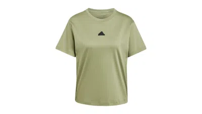 Pre-owned Adidas Originals Women's Signature Graphic Print T-shirt In Tent Green