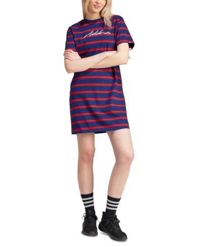 Adidas Originals Women's Striped Cotton Jersey Dress In Dark Blue