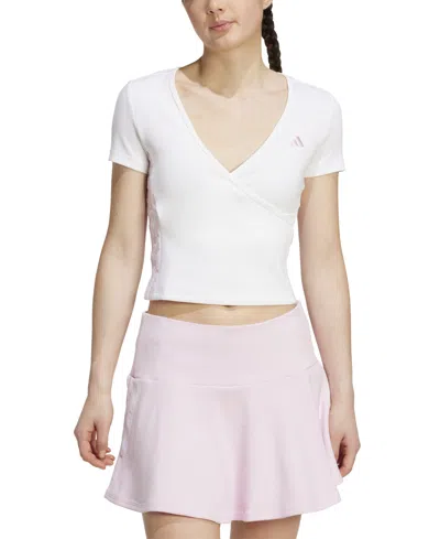 Adidas Originals Women's Surplice-neck Three-stripes Short-sleeve T-shirt In White