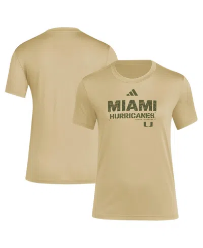 Adidas Originals Women's Tan Miami Hurricanes Salute To Service Aeroready T-shirt In Brown