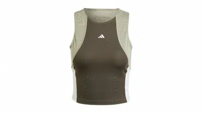 Pre-owned Adidas Originals Women's Techfit Colorblock Crop Tank Top In Shadow Olive