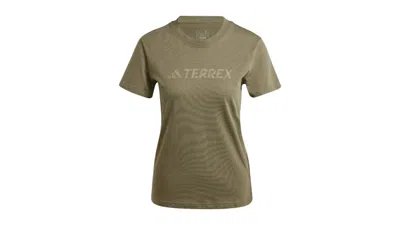 Pre-owned Adidas Originals Women's Terrex Classic Logo T-shirt In Olive Strata