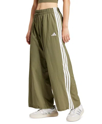 Adidas Originals Women's Three Stripe Parachute Pants In Green