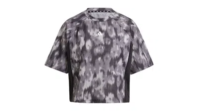 Pre-owned Adidas Originals Women's Train Essentials Allover Print Flower Tiedye T-shirt In Black