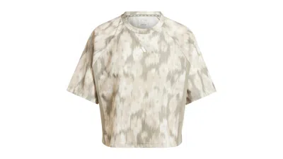 Pre-owned Adidas Originals Women's Train Essentials Allover Print Flower Tiedye T-shirt In Silver Pebble