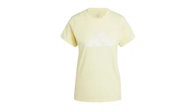 Pre-owned Adidas Originals Women's Train Essentials Big Performance Logo T-shirt In Almost Yellow/white