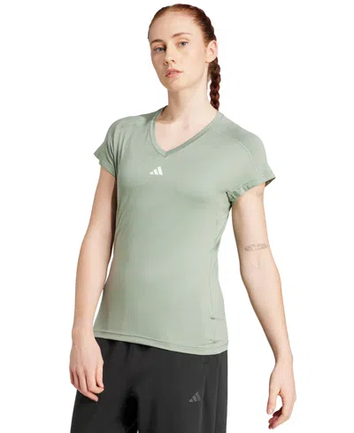 Adidas Originals Women's Training Moisture-wicking Logo V-neck T-shirt In Green