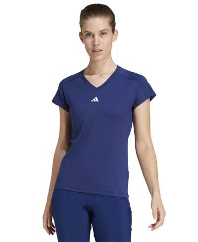 Adidas Originals Women's Training Moisture-wicking Logo V-neck T-shirt In Blue