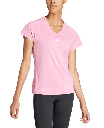 Adidas Originals Women's Training Moisture-wicking Logo V-neck T-shirt In Bliss Pink