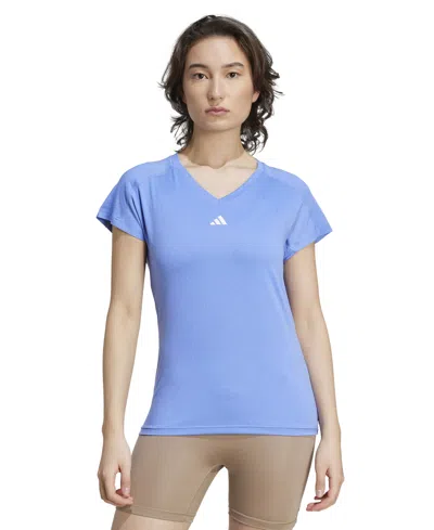 Adidas Originals Women's Training Moisture-wicking Logo V-neck T-shirt In Blue