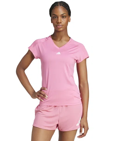 Adidas Originals Women's Training Moisture-wicking Logo V-neck T-shirt In Pink Fusion